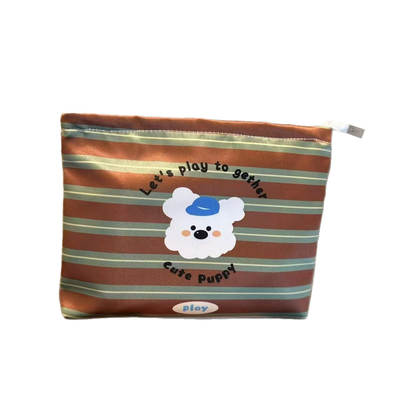 Cute Puppy Striped Make-Up Bag Zippered Large Capacity Travel Toiletry Bag