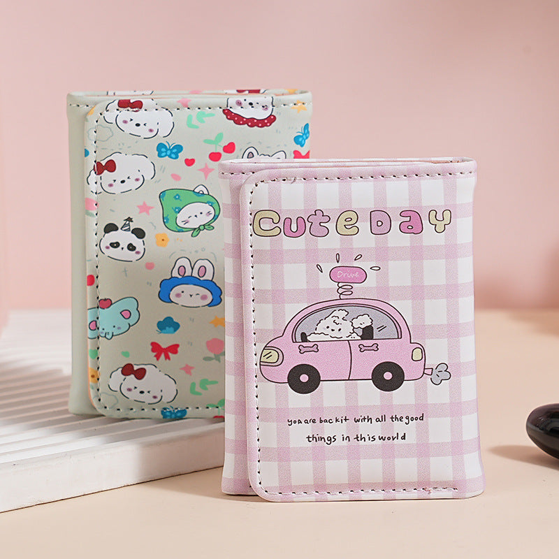 Cute Cartoon Print Trifold Wallet with Card Holder and Coin Pocket, Waterproof PU Material for Daily Use