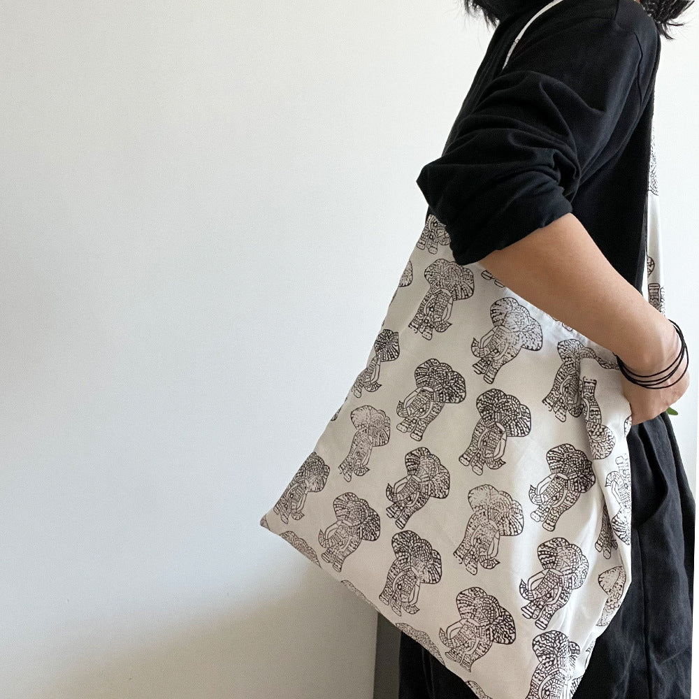 Women's Shoulder Bag New Indian Traditional Rubbing Cotton Reusable Bag Korean Style Simple Cloth Bag Thin