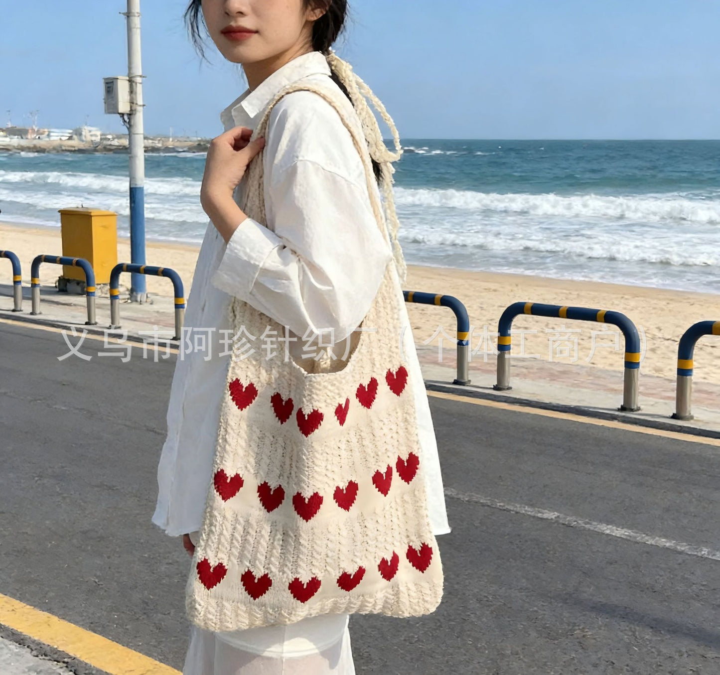 Cute Cloud Knitted Shoulder Bag Women's Large Capacity Woven Tote Bag
