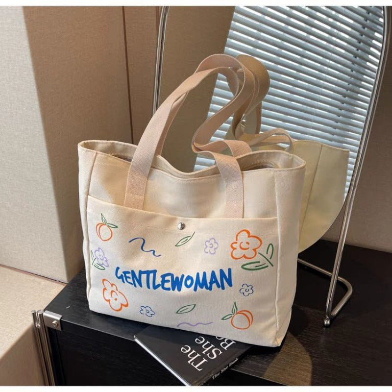 2024 New Large Capacity Tote Bag for Women, Casual Floral Print Canvas Shoulder Bag with Zipper and Inner Pocket, Perfect for Daily Commute and School