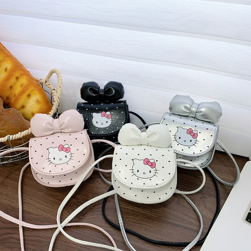 Children's Bags New Cartoon Cute Bow Mini Coin Purse Cat Printing Boys and Girls Messenger Bag
