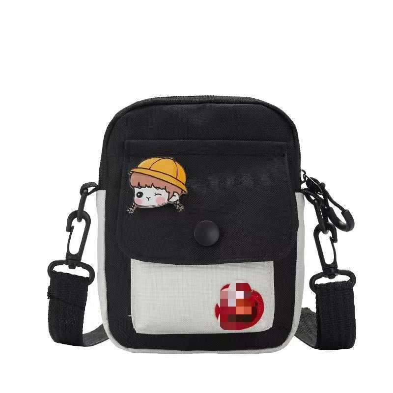 Cute Street Style Crossbody Bag with Cartoon Patch and Functional Pockets for Daily Use