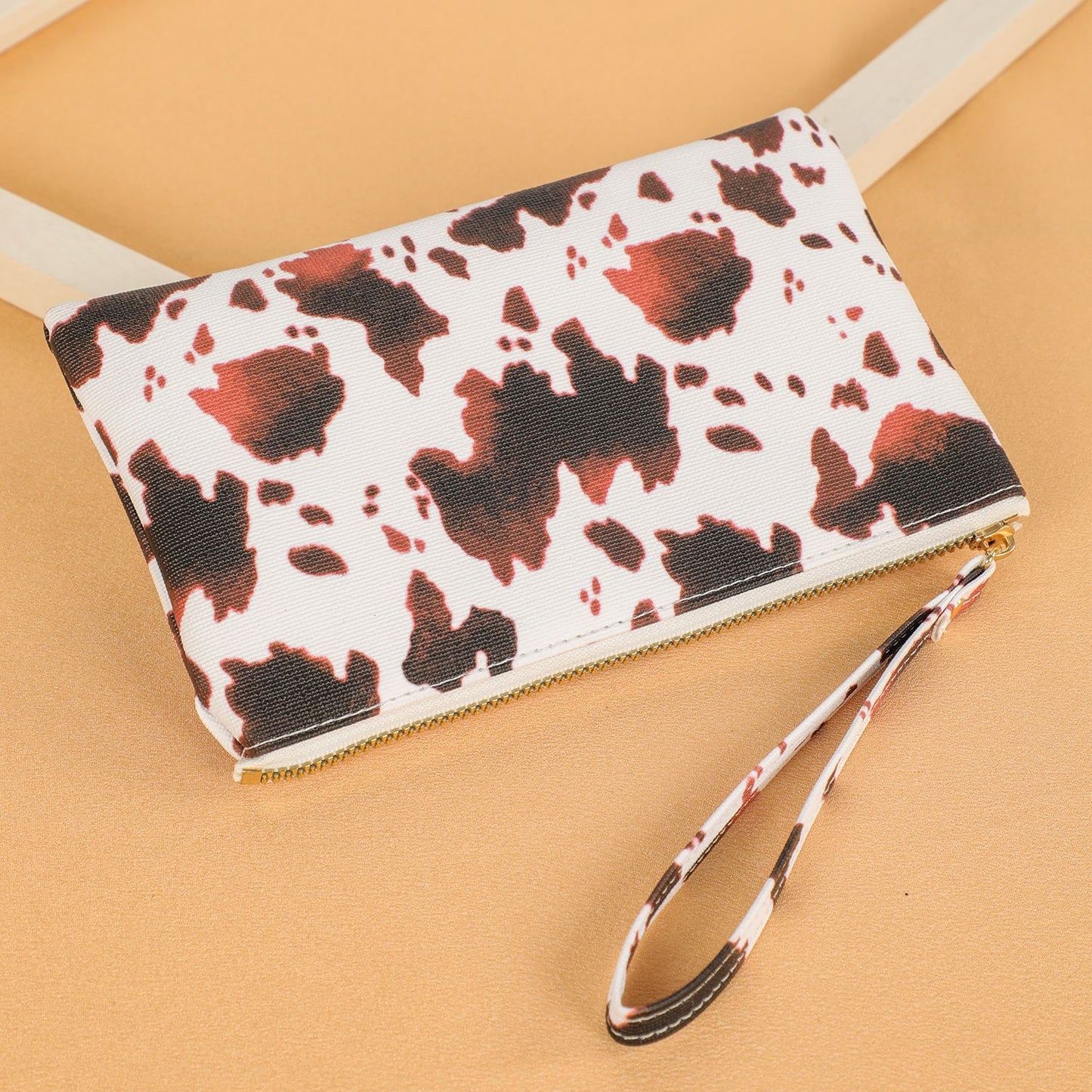 Korean Style Zipper Handbag Women's Large Capacity Everyday Fashion Wallet with Wrist Strap Litchi Pattern Design