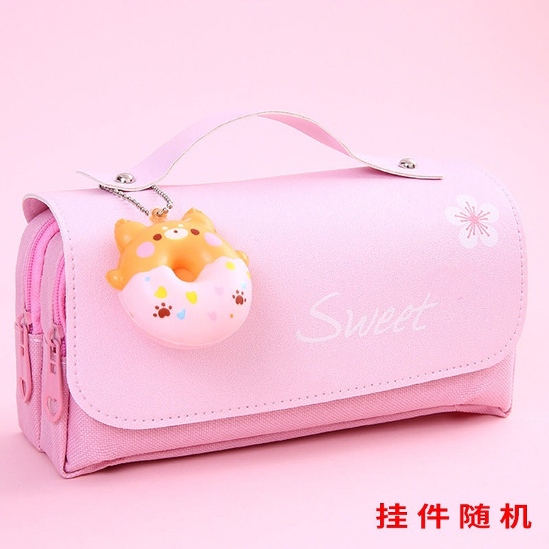 Cute Kawaii Pencil Case with Sweet Donut Charm and Multiple Compartments for Students