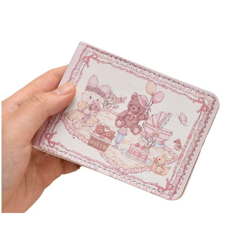 Women's Wallet Cute Cartoon Rabbit Bear Picnic Theme Card Holder Lace Design Expansion Storage