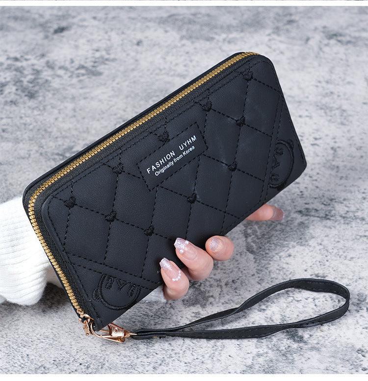 Women's Long Zipper Handbag Diamond Plaid Design with Wristband Multi-Functional Large Capacity Daily Fashion Coin Purse