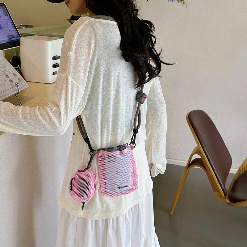 Korean Mesh Hollow out Small Shoulder Bag Casual Simple All-Match Mobile Phone Bag Shoulder Messenger Bag