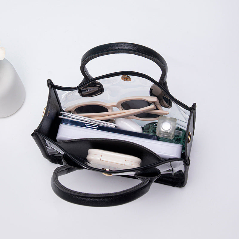 Women's Cross-Body Bag Handbag Transparent PVC Tote Bag with Leather Edge Chain Crossbody Handbag