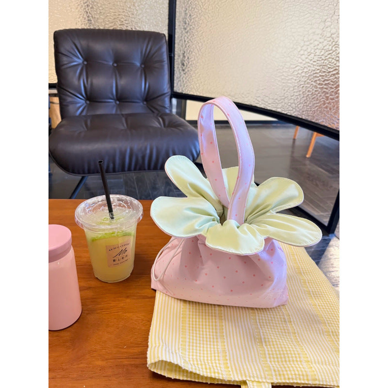 Cute Floral Handbag with Polka Dot Design, Spring Summer Fashionable Mini Bag for Girls, Trendy Ins Style