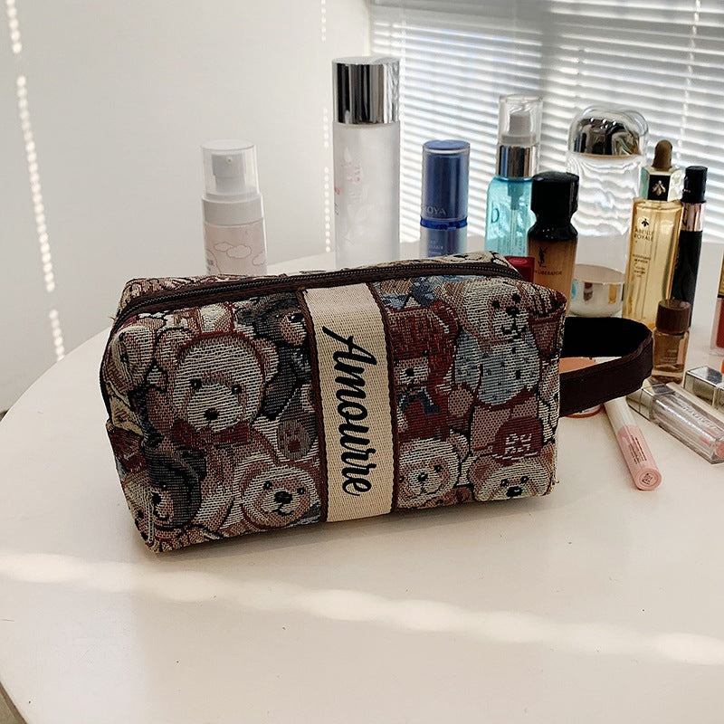 Cosmetic Bag Female Cartoon Bear Large Capacity Portable Good-looking Travel Skincare Storage Bag