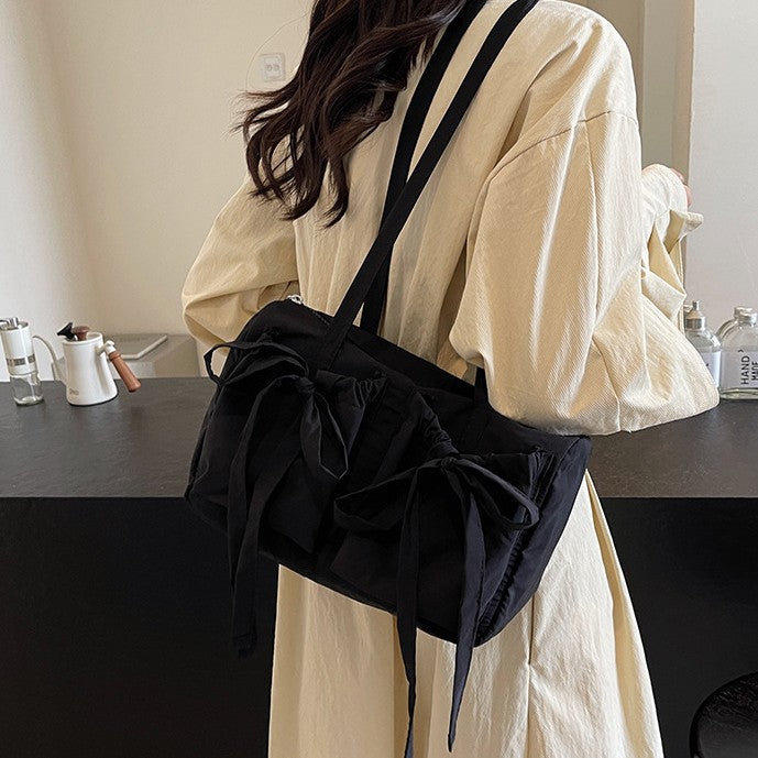 Korean Style Sweet Bow Pleated Large Capacity Totes Lazy Shoulder Bag Women's Everyday Joker Fashion Style