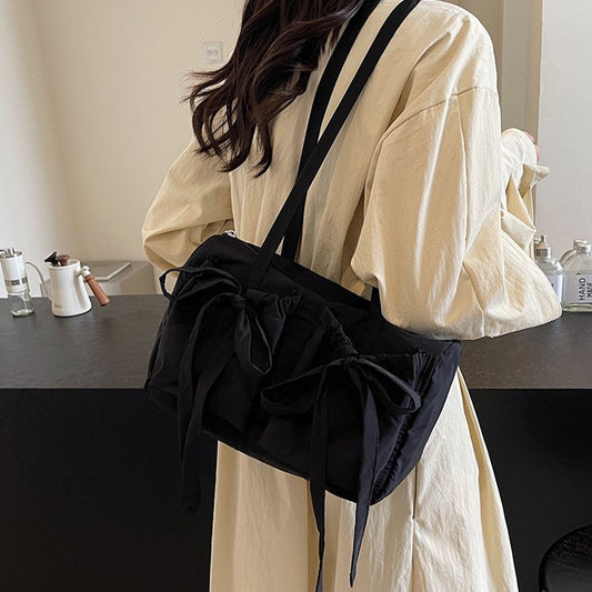 Korean Style Sweet Bow Pleated Large Capacity Totes Lazy Shoulder Bag Women's Everyday Joker Fashion Style