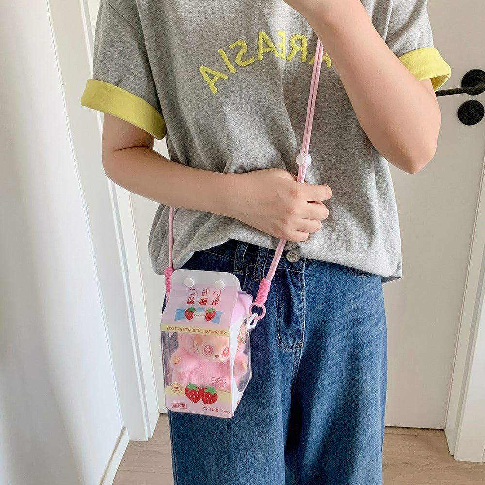 INS Cartoon Small Cartoon Backpack Cute Milk Carton Transparent Doll Bag Baby Doll Bag Doll Cotton Doll Display Storage Bag