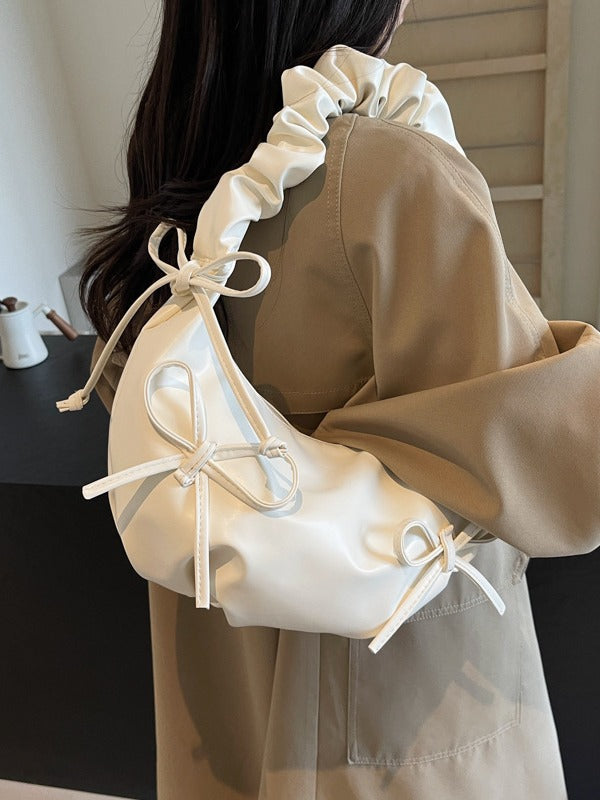 2024 New Sweet Pleated Shoulder Bag with Bow Design Soft Cloud Shape Crossbody Bag for Women