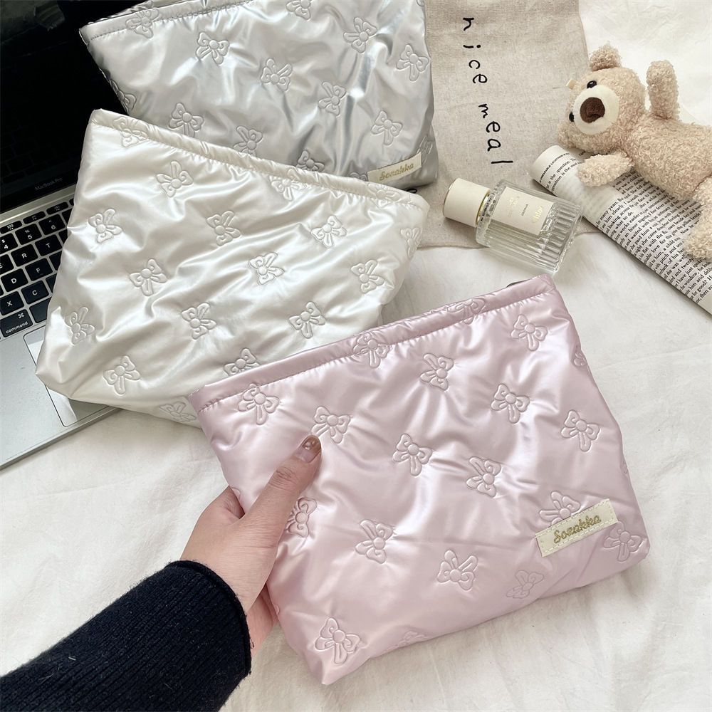 Korean Style Quilted PU Women's Handbag Cosmetic Bag Skin Care Products Buggy Bag Multi-Functional Travel Daily Matching Ins Style