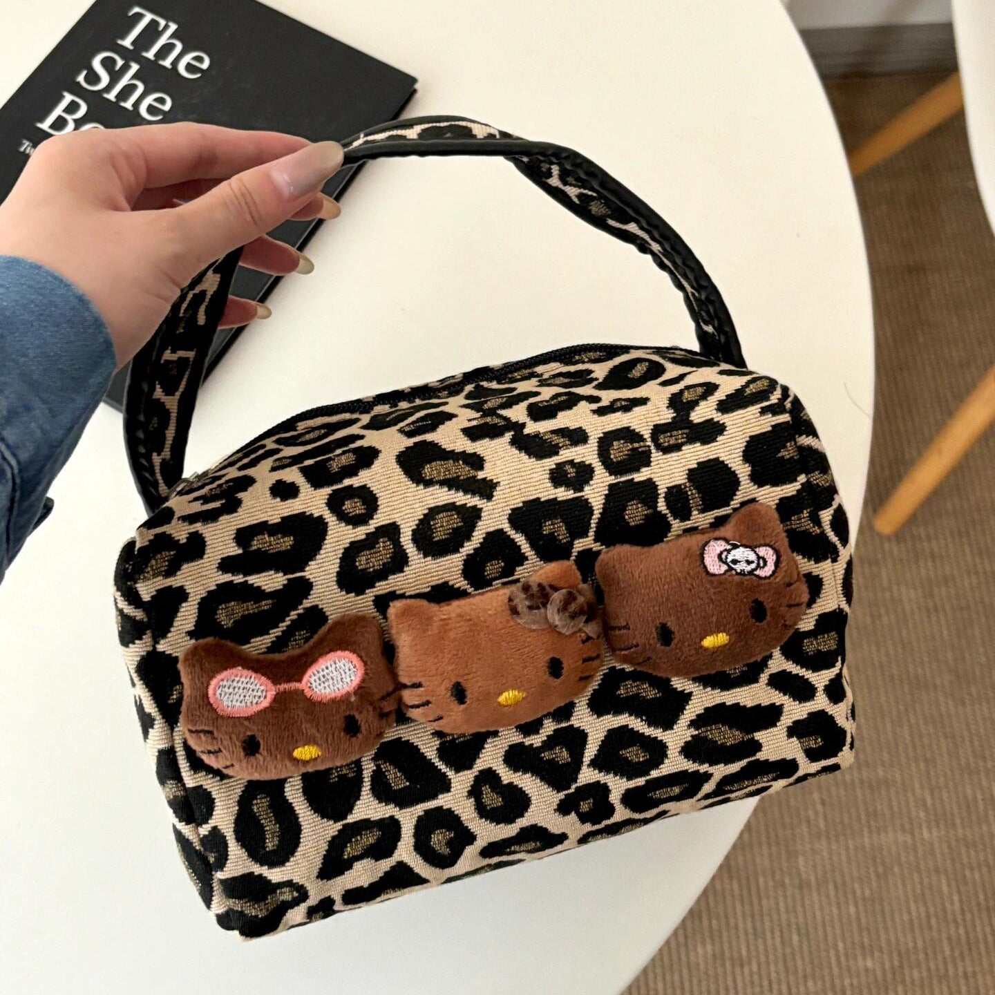 Women's Cosmetic Bag Handbag Leopard Print Large Capacity Scalable Daily Travel Toiletry Bag