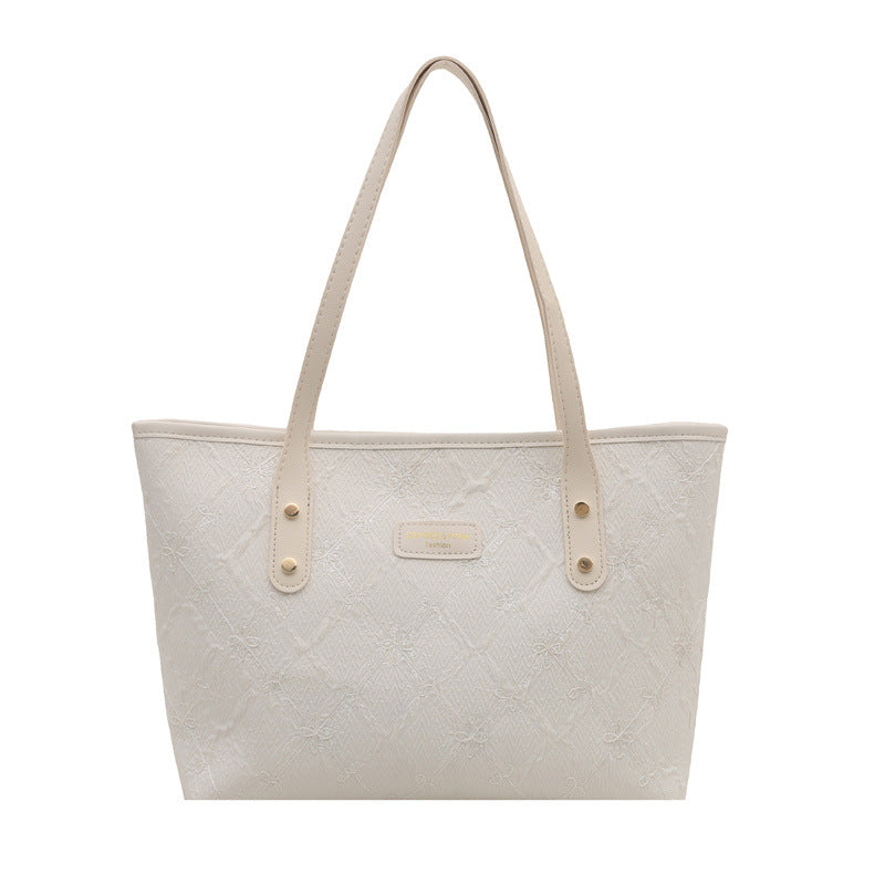 New Fashion Ladies Large Capacity Totes Light Luxury Embossed Design Soft Pu Material All-Match Shoulder Handbag Daily Commuting Essential