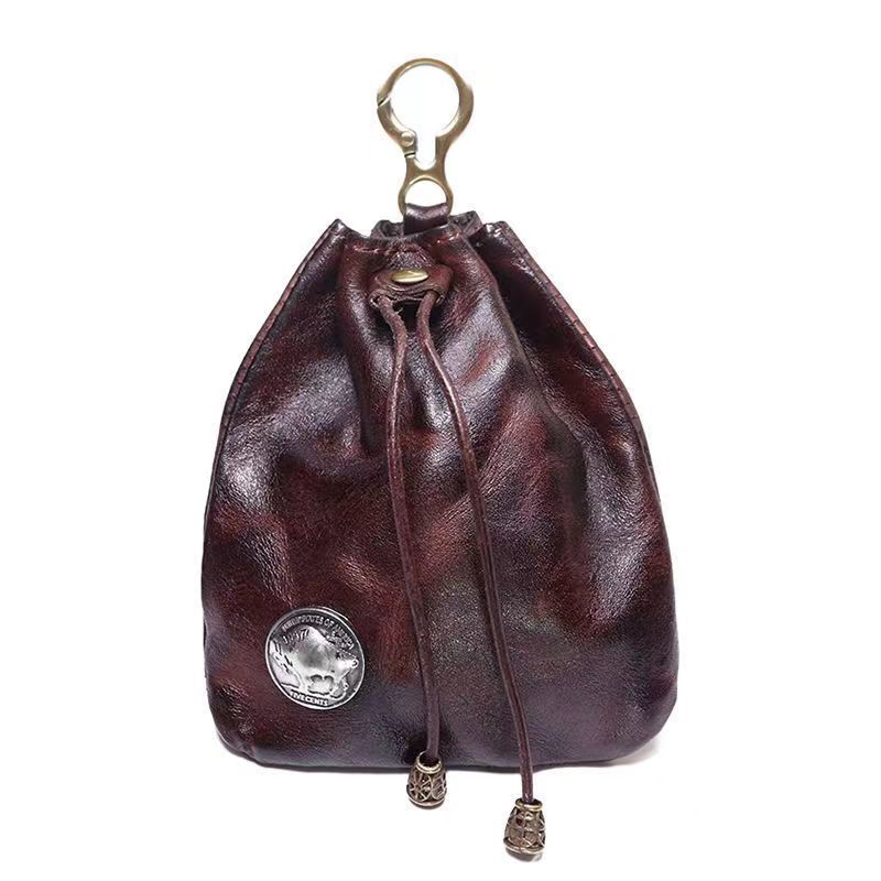 Women's Storage Bag Retro Soft Leather Drawstring Coin Purse Multi-Functional Simple Daily Portable Small Saddle Bag