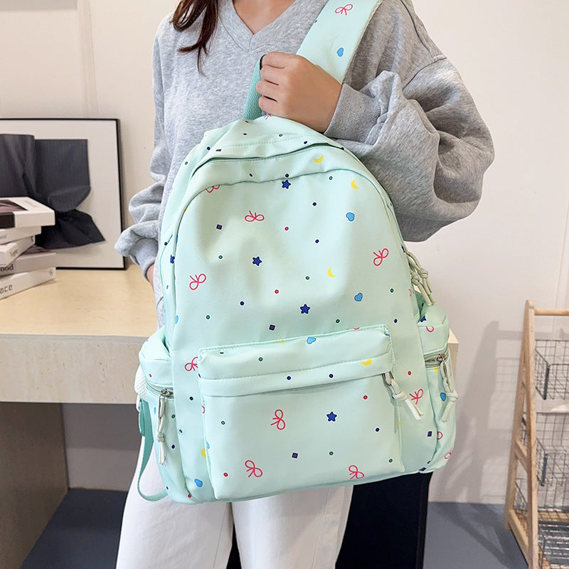 Cute Japanese Style Backpack for Students with Bow Pattern, Large Capacity and Breathable Design