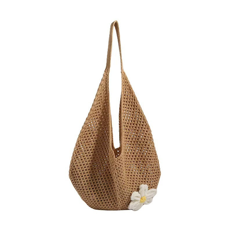 Women's Shoulder Bag Hand-Woven Women's Tote Bag Large Capacity Shoulder Bag Beach Holiday Crossbody Straw Bag European and American Retro Style