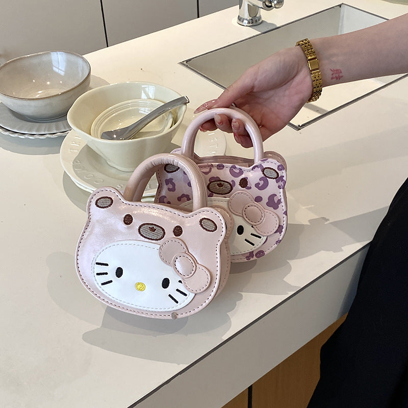 Cute Kitty Face Mini Handbag 2026 New Korean Style Denim Crossbody Bag for Kids and Parents Daily Use