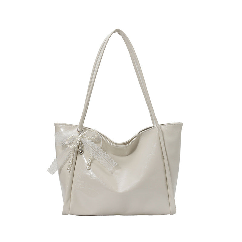 Elegant PU Tote Bag with Lace Detailing and Magnetic Closure for Daily Commute