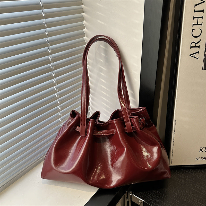 Popular Shoulder Bag Women's Pleated Tote Bag Large Capacity Pu Soft Leather Casual Handbag