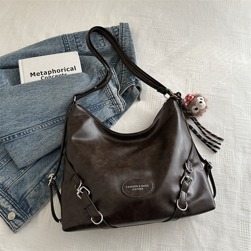 2024 Autumn Winter Fashionable Large Capacity Tote Bag for Women, Retro Stylish Shoulder Bag with Cute Charm, Urban Minimalist Design