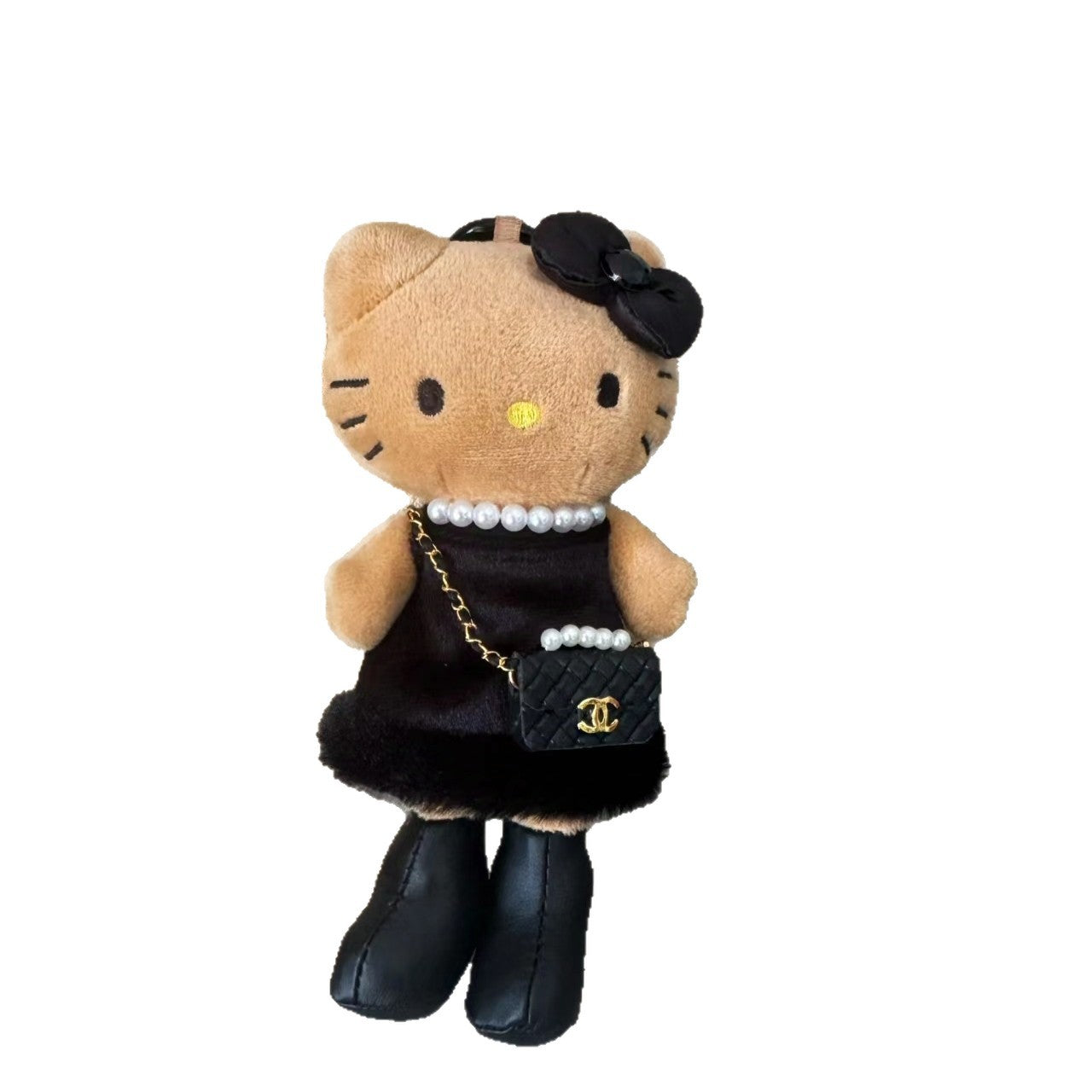 Black Leather Long Leg Bag Small Pendant Hellokitty Schoolbag Hanging Ornaments Doll Plush Girl