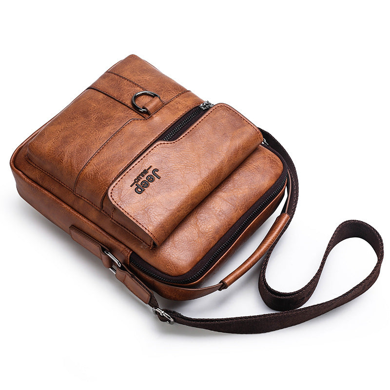 Retro Men's Shoulder Bag with Large Capacity, PU Leather Crossbody Bag for Business and Casual Use, Featuring Zipper Pockets and Stylish Stitching Design