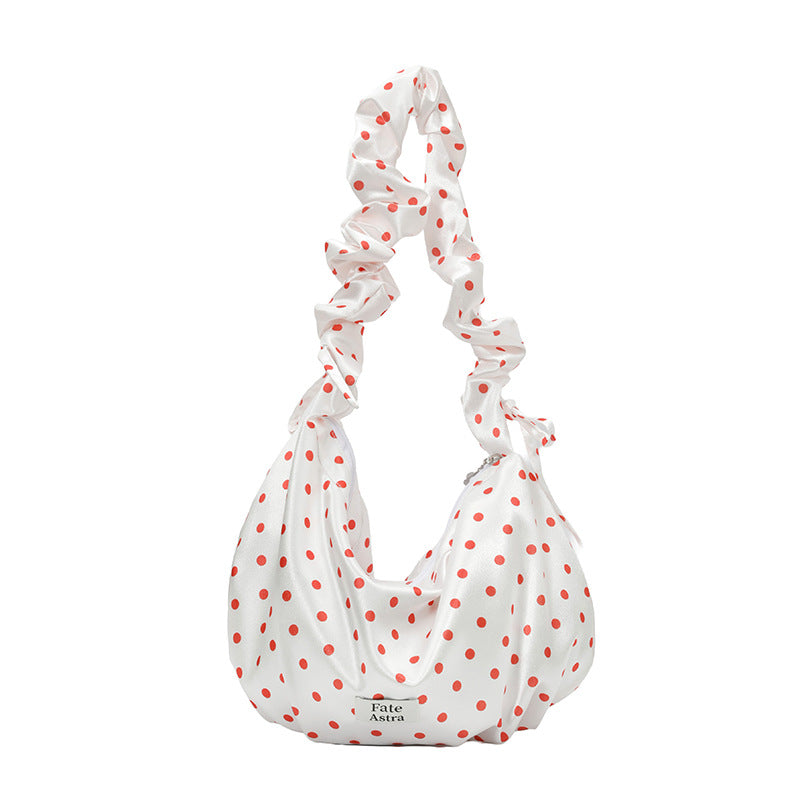 Korean Style Polka Dot Pleated Messenger Bag Women's Fashionable Large Capacity Soft Tote Everyday Joker Casual Shoulder Bag