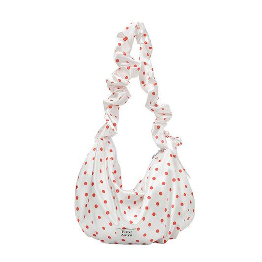Korean Style Polka Dot Pleated Messenger Bag Women's Fashionable Large Capacity Soft Tote Everyday Joker Casual Shoulder Bag