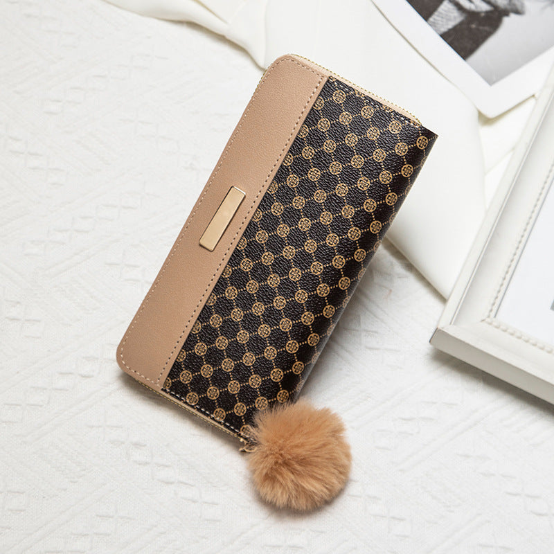 2025 Spring New Printed Long Wallet with Pom-Pom Strap Fashion Women's Clutch Bag