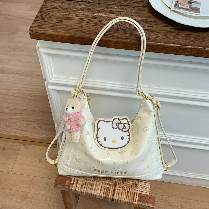 Cute Kitty Shoulder Bag Large Capacity Soft Pu Material Everyday Joker Fresh Sweet Style Tote Bag