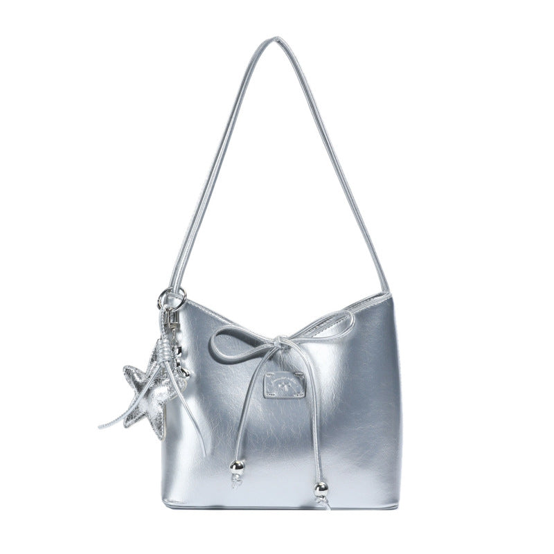 Chic Tote Bag for Women 2025 New Summer Style Retro Design with Star Charm and Drawstring Closure