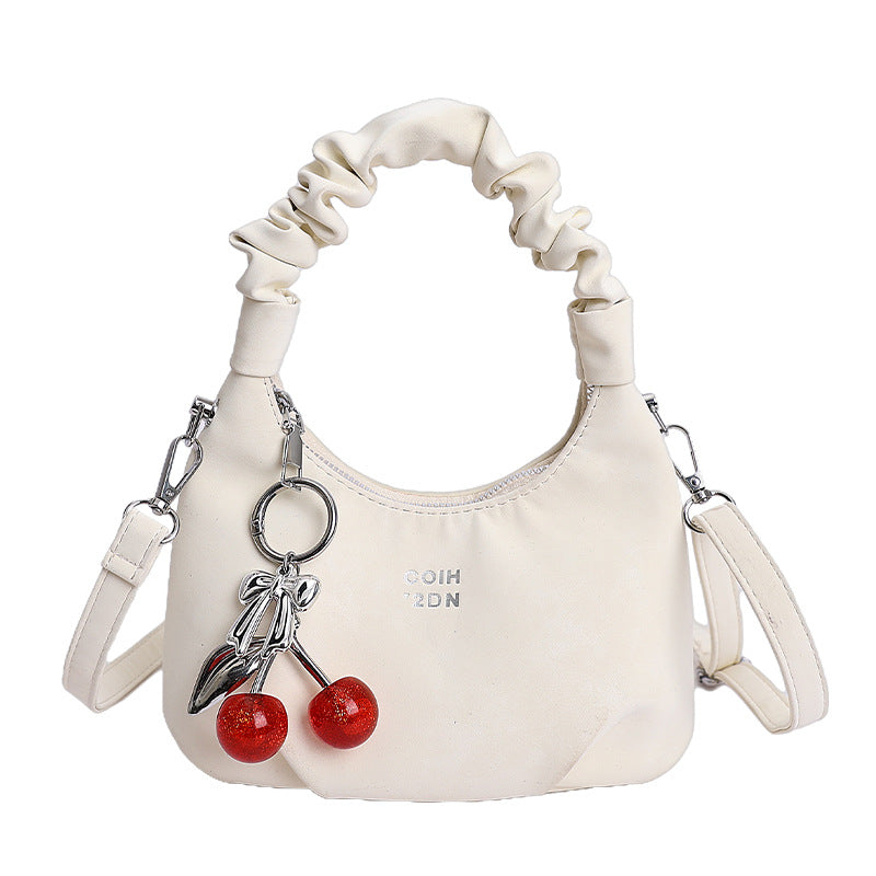 Cute Pleated Handbag for Women 2026 Summer New Cherry Charm Crossbody Bag Fashionable Everyday Shoulder Bag