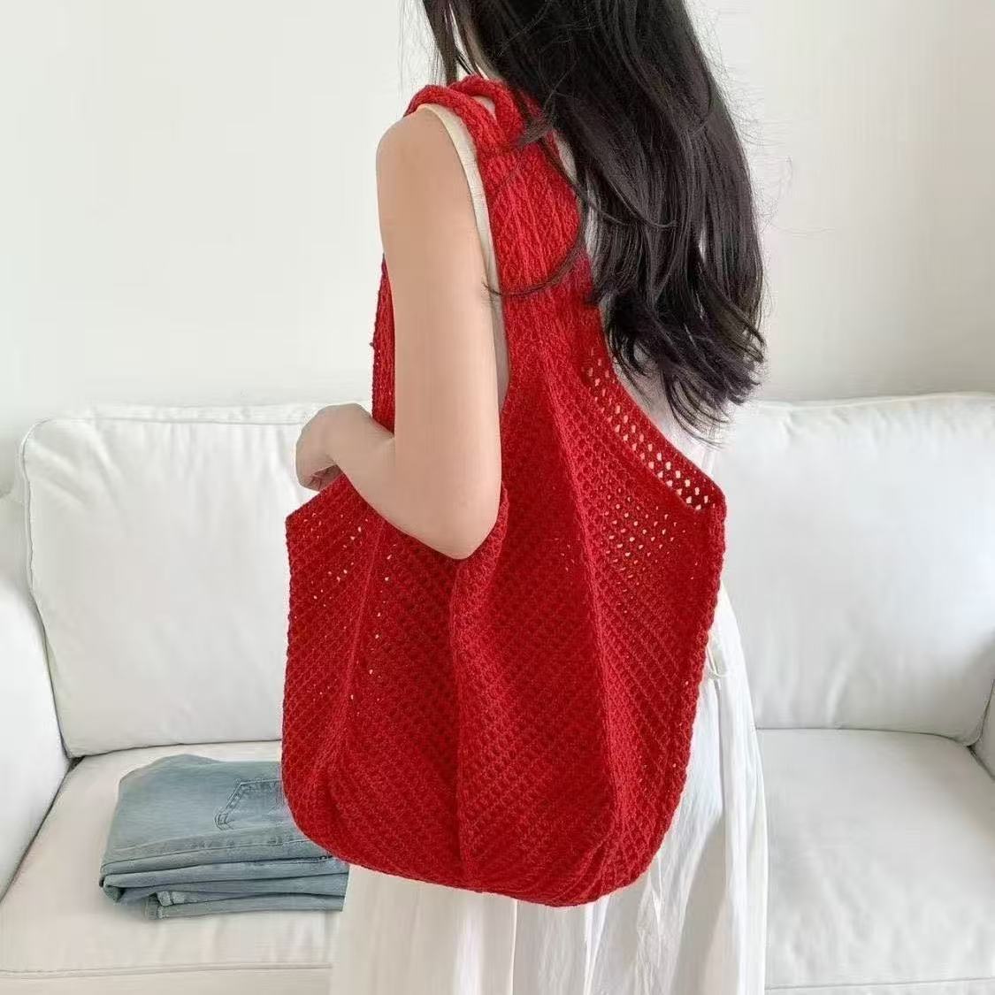Cute Cloud Knitted Shoulder Bag Women's Large Capacity Woven Tote Bag