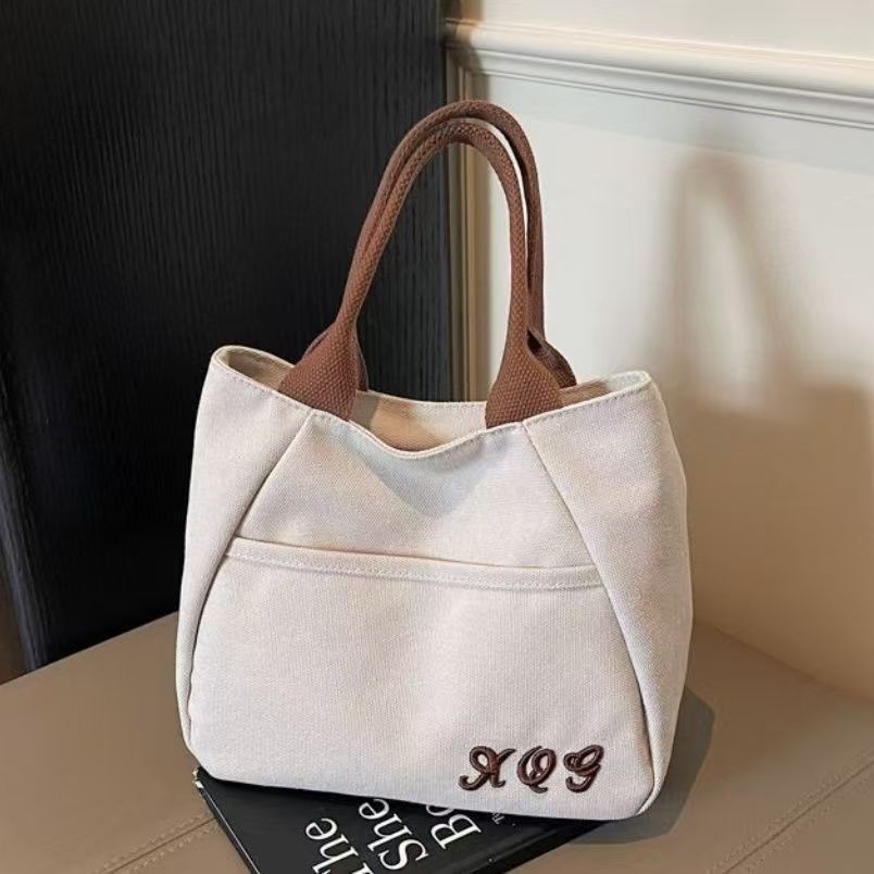 Women's Shoulder Bag Simple Embroidered Canvas Handbag Daily Commuter's All-Matching Practical Small Carrying Bag