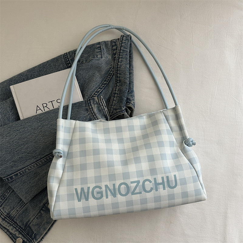 High-Grade Plaid Women's Tote New Large Capacity Commuter Shoulder Bag Magnetic Snap Open Cover with Zipper Bag