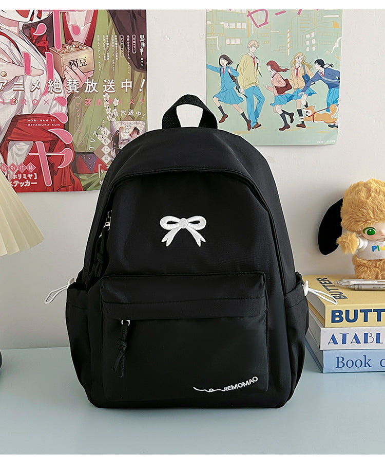 Japanese Style Ins Student Backpack for Girls, Simple Campus Fashion Dual Shoulder Bag with Bow Design and Comfortable Padding