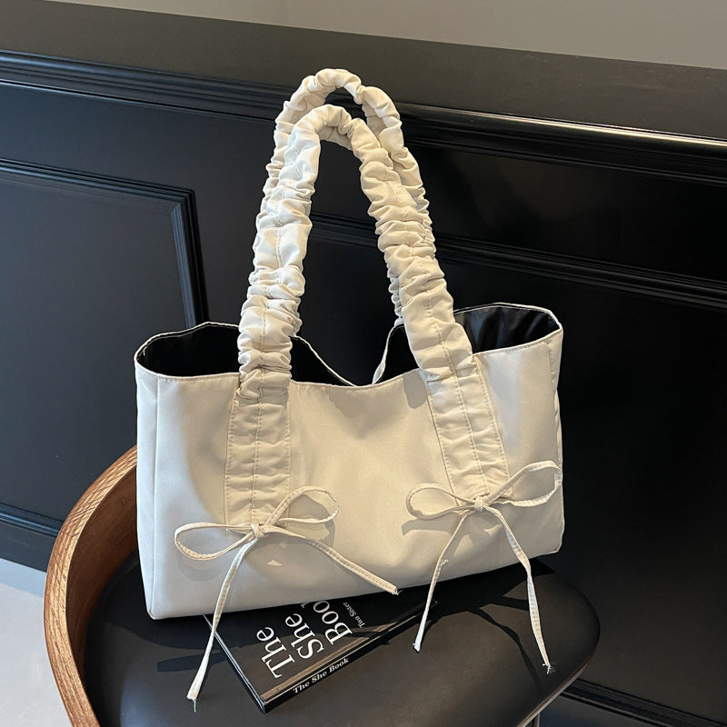 Chic Ruched Tote Bag with Bow Detailing - Large Capacity Crossbody Shoulder Bag for Daily Use