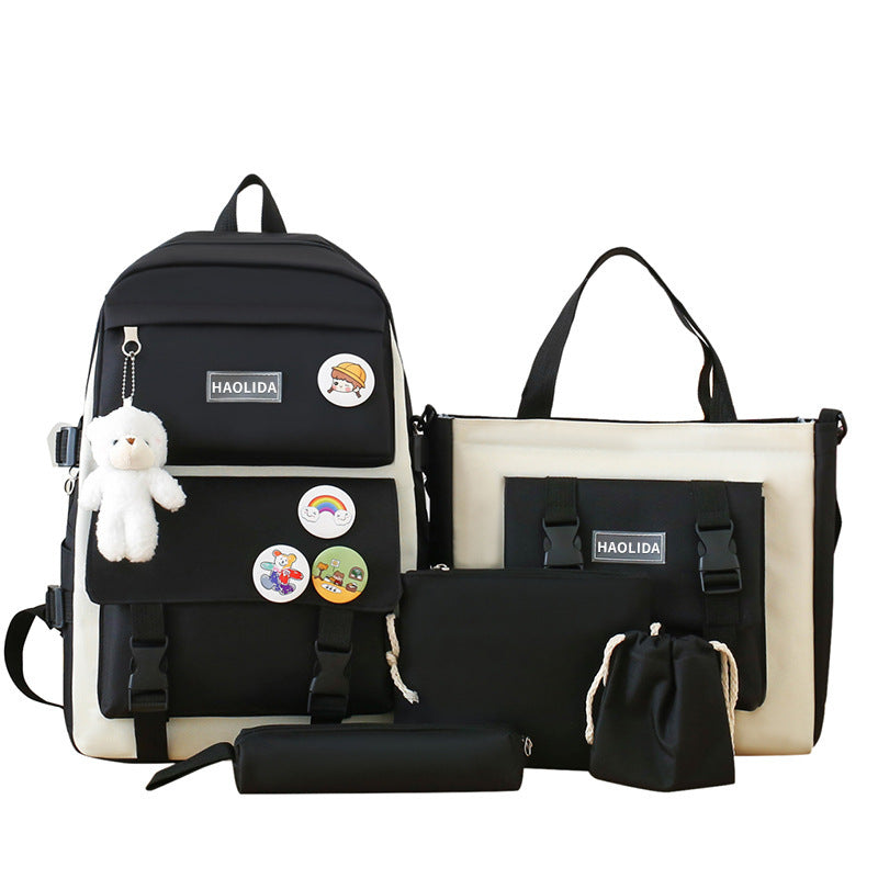 Cute Campus Style Backpack Set with Matching Bag and Accessories for Students