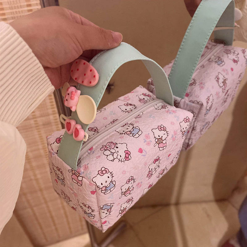 Cartoon Women's Cute Cosmetic Bag with Handle Design Portable Travel Toiletry Bag Multi-Functional Large-Capacity Buggy Bag