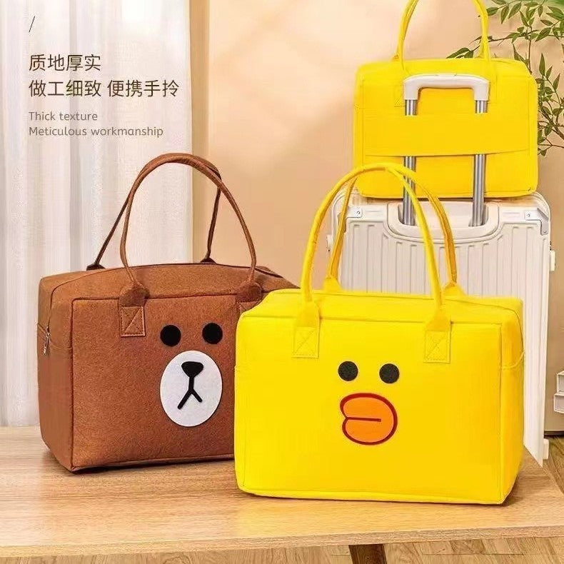 Cute Cartoon Felt Travel Bag with Handle - Perfect for Luggage Storage and Daily Use