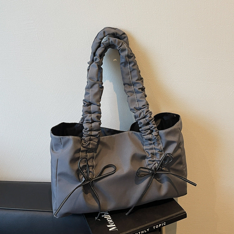 Chic Ruched Tote Bag with Bow Detailing - Large Capacity Crossbody Shoulder Bag for Daily Use