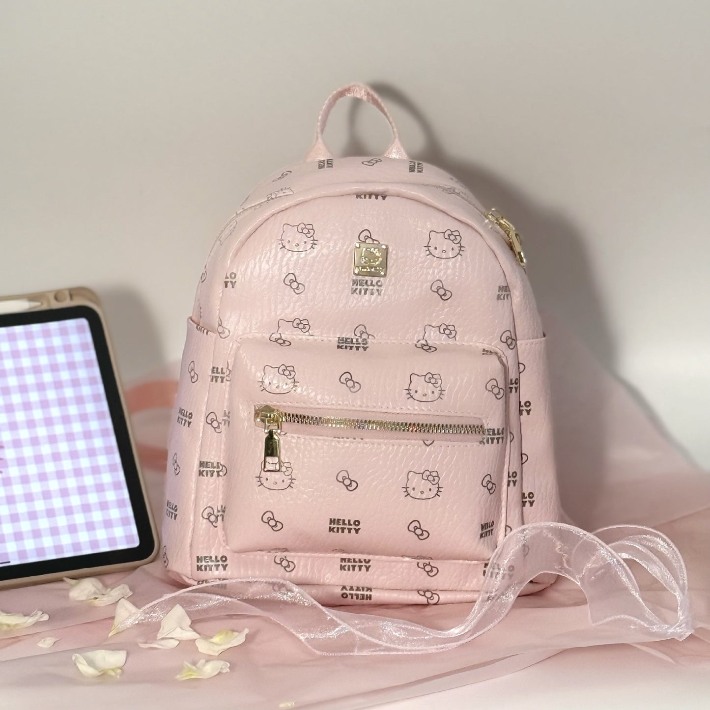 Cute Hello Kitty Print Backpack for Women, Fashionable Campus Style with Large Capacity and Waterproof PU Material
