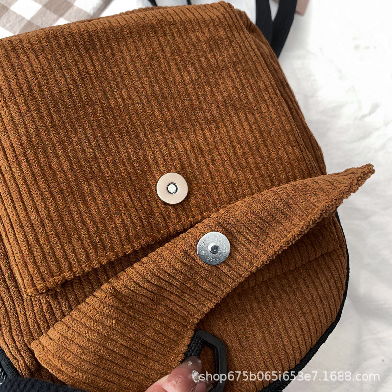 Mini backpack male and female cute commuting corduroy texture student all?matching schoolbag