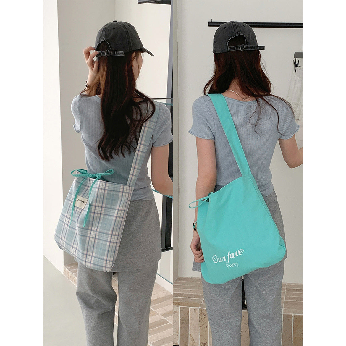 Casual Reversible Tote Bag with Plaid Design and Waterproof Nylon Lining for Daily Commute and Fashionable Outfits