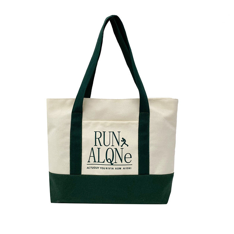 Stylish Canvas Tote Bag for Women - Urban Minimalist Design with Large Capacity and Print Details, Perfect for Daily Use and Shopping